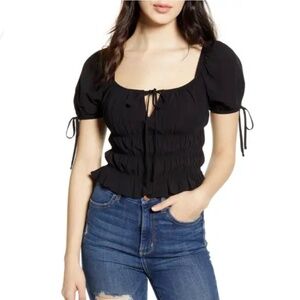 One Clothing Tie Sleeve Smocked Crop Top - Size M